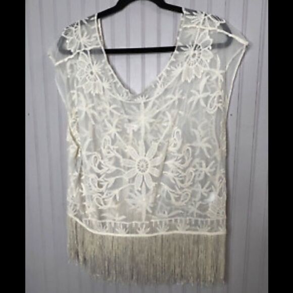 Sheer Xhileration top, fringe hem, size large - Picture 3 of 6